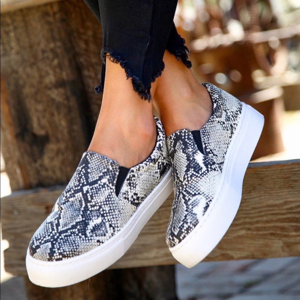 Snake skin slip ons